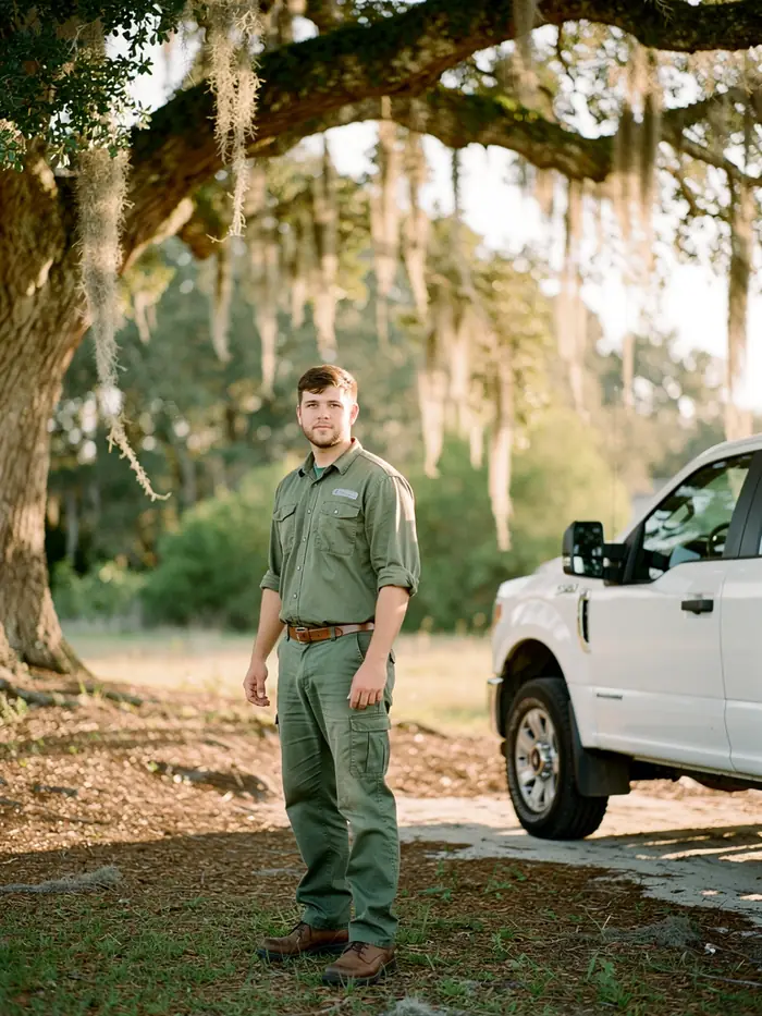Dalten, owner of D&D Landscaping, on a freshly striped North Florida lawn